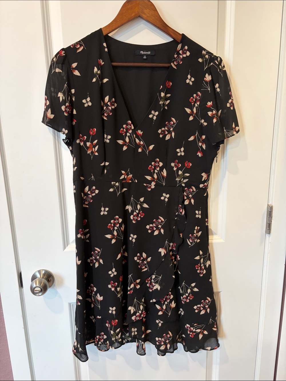 Madewell Black Floral V-Neck Mini Dress
